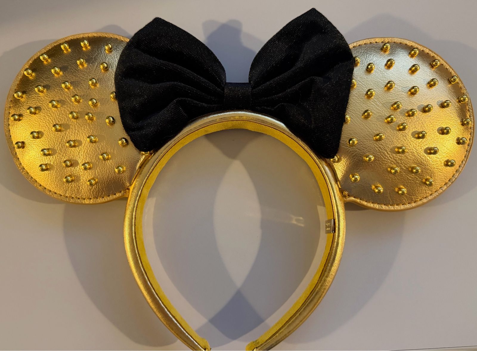 Disney x BaubleBar Gold Studded Minnie Mouse Ear Headband with Black Bow