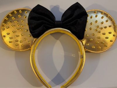 Disney x BaubleBar Gold Studded Minnie Mouse Ear Headband with Black Bow