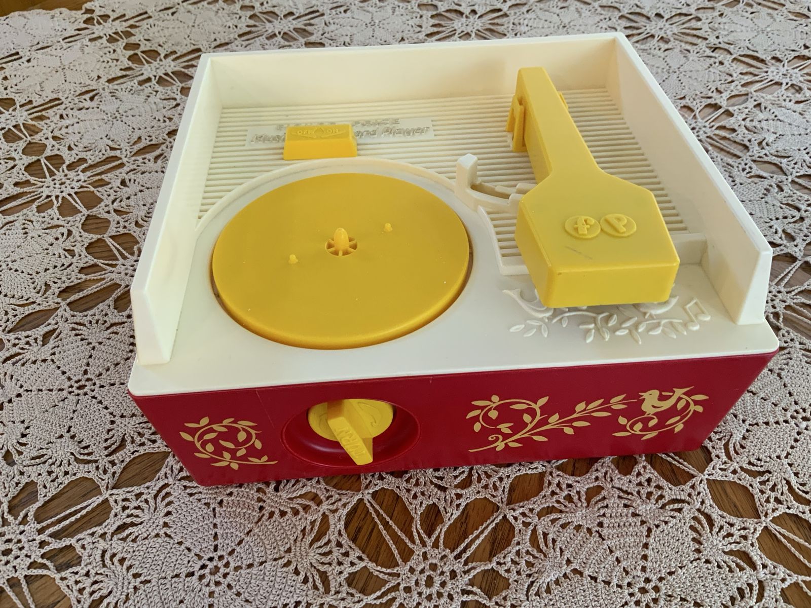 Vintage Fisher-Price Change-A-Tune Red/White/Yellow Music Box Record Player Toy #995