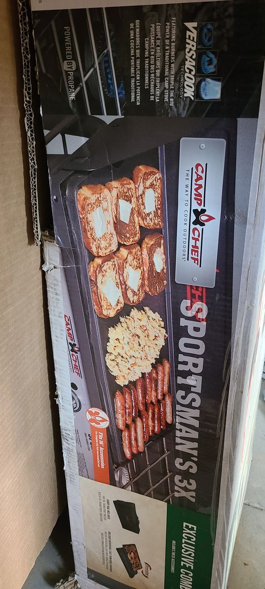New Camp Chef 3 Burner stove with Grill and Cover