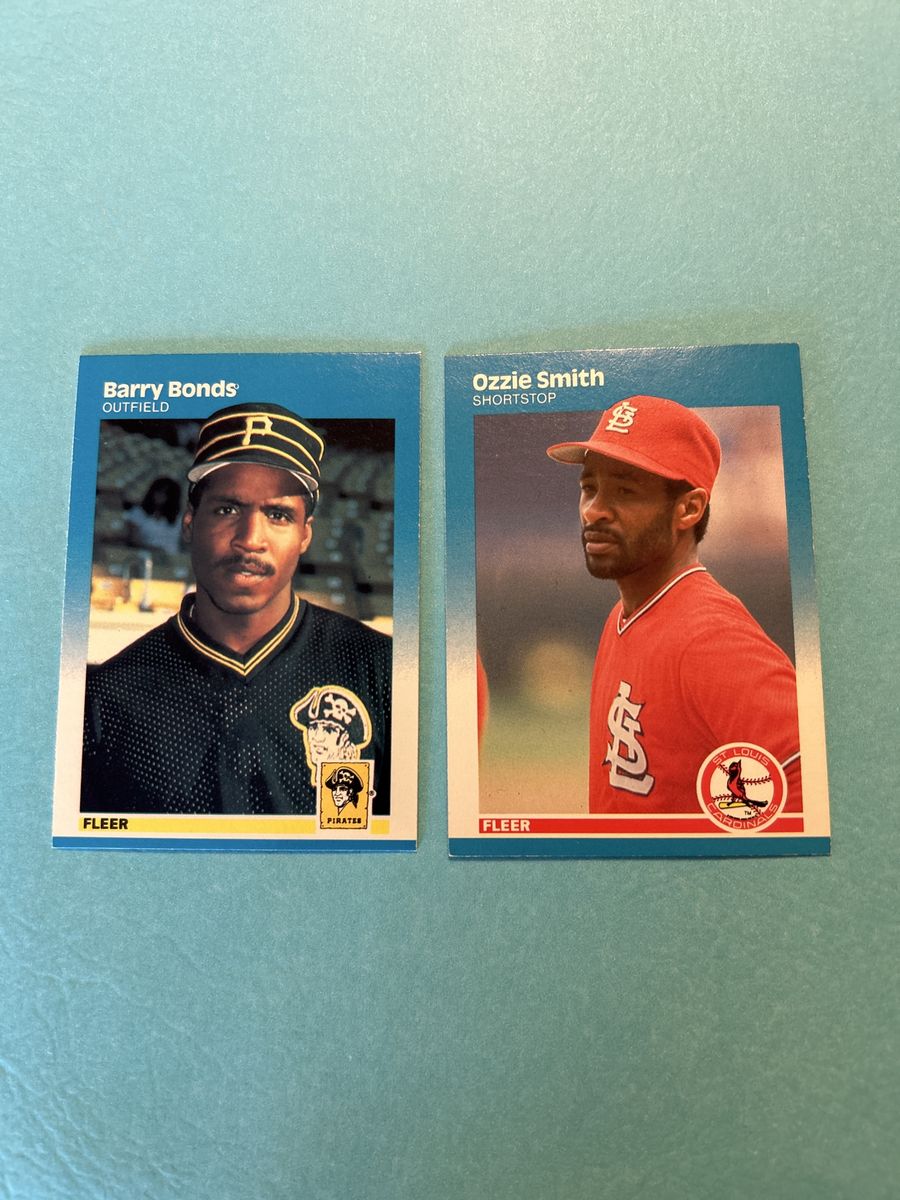 1987 Barry Bonds Fleer Rookie Card MLB Pittsburgh Pirates RC Baseball Card & (1) 1987 Fleer Ozzie Smith
