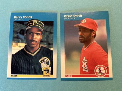 1987 Barry Bonds Fleer Rookie Card MLB Pittsburgh Pirates RC Baseball Card & (1) 1987 Fleer Ozzie Smith