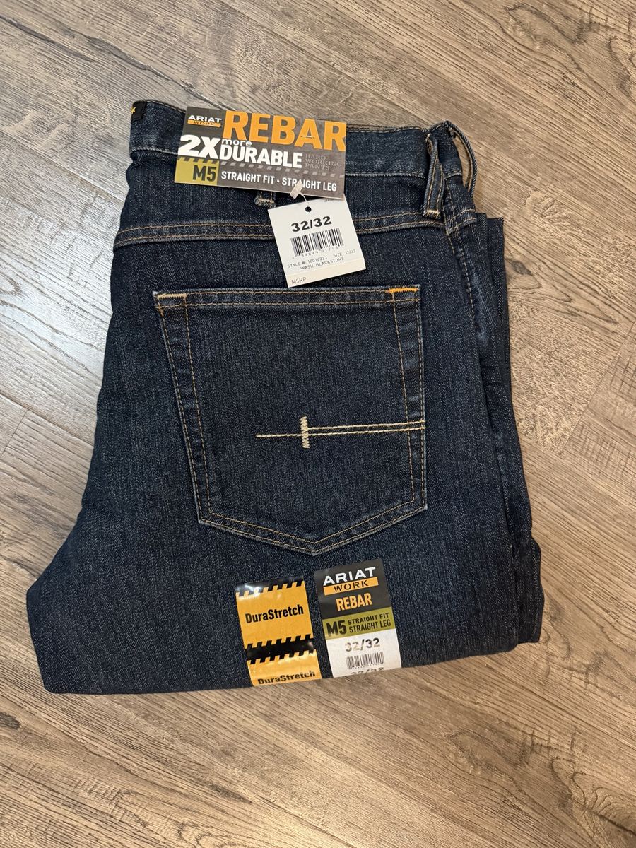 NEW WITH TAGS – 4 Pairs of Ariat Rebar M5 DuraStretch Work Pants (32x32 | Black Stone Wash)