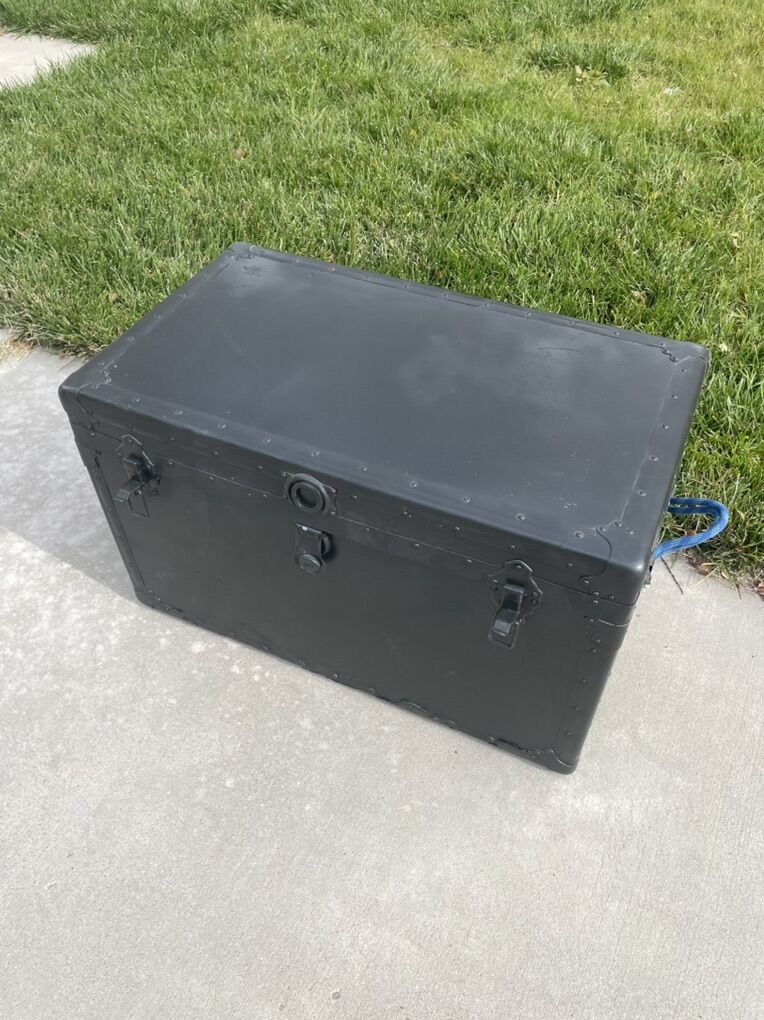 Vintage Black wooden and metal trunk