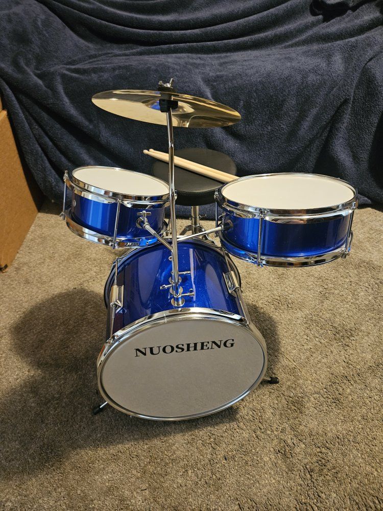 Nuosheng Blue Kids Junior Drum Set with Stool and Sticks