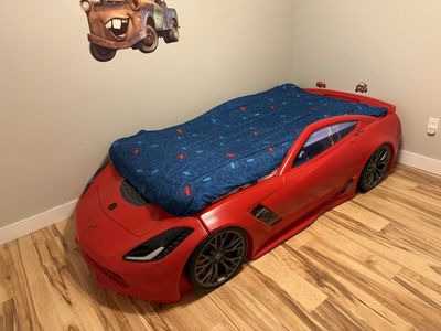 Kids Car Bed Corvette Z06 Twin with Realistic Rims & Working Headlights, Red