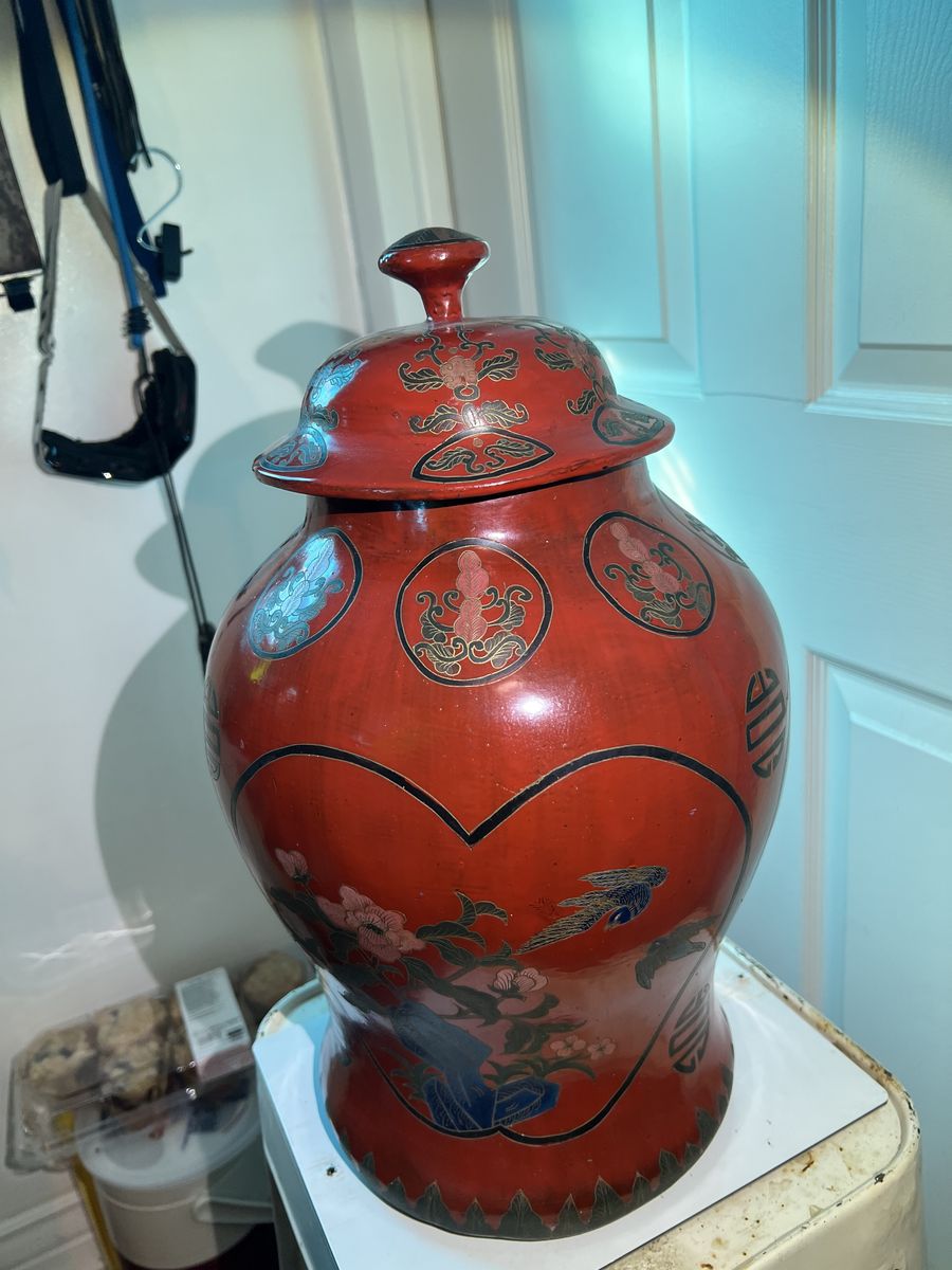Large Asian Red Lacquer Ginger Jar