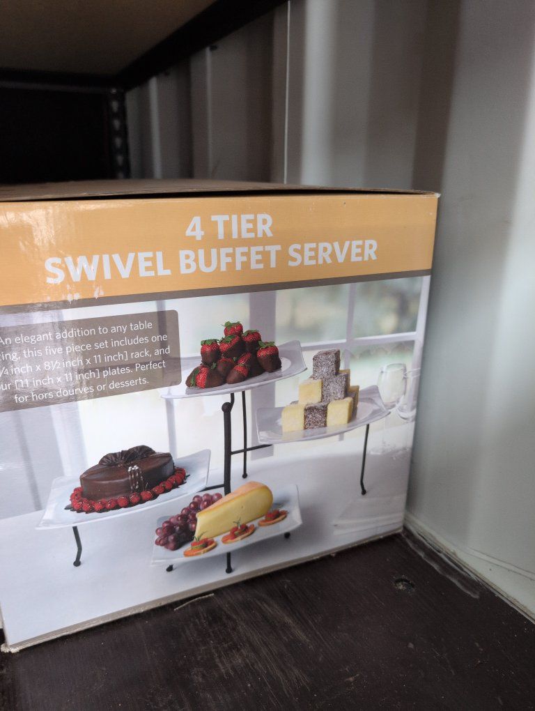 4-Tier Swivel Buffet Server with 4 Plates - Perfect for Hors D'oeuvres & Desserts