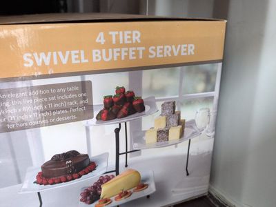 4-Tier Swivel Buffet Server with 4 Plates - Perfect for Hors D'oeuvres & Desserts