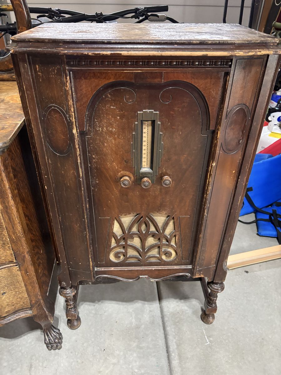 Vintage Philco Radio Cabinet - Untested Antique Wooden Console Radio with Ornate Details