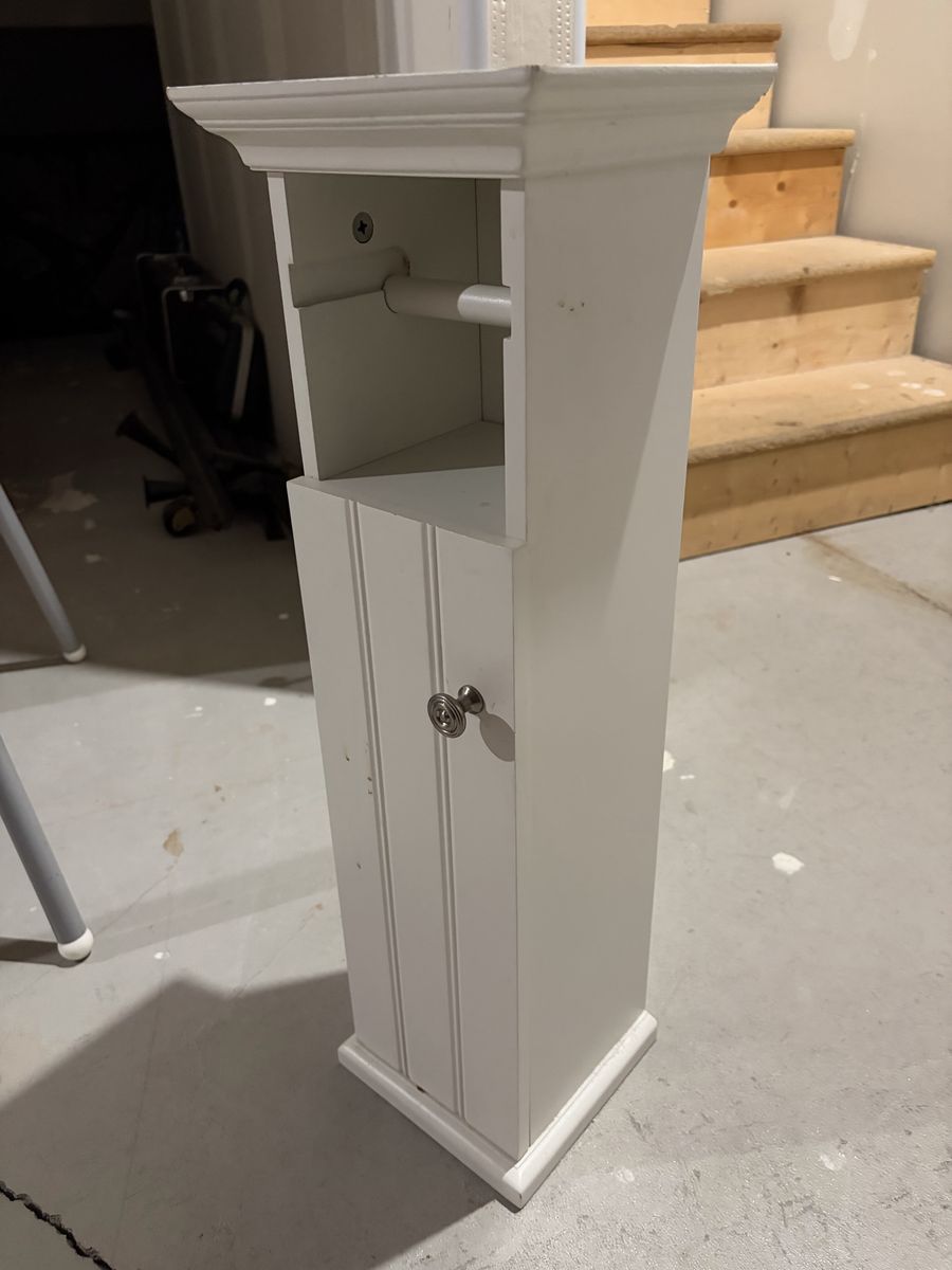 White Wood Toilet Paper Storage Cabinet with Dispenser and Beadboard Door