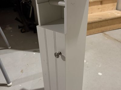 White Wood Toilet Paper Storage Cabinet with Dispenser and Beadboard Door
