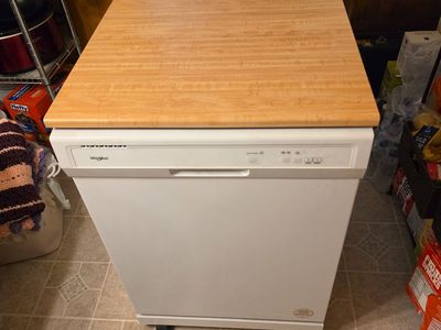 Whirpool White Portable Dishwasher, Wood Top