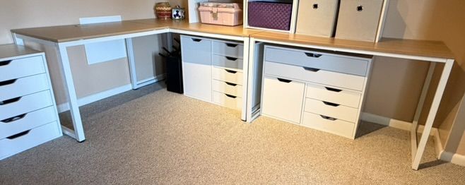 White L-Shaped Computer Desk + Matching Desk – $50