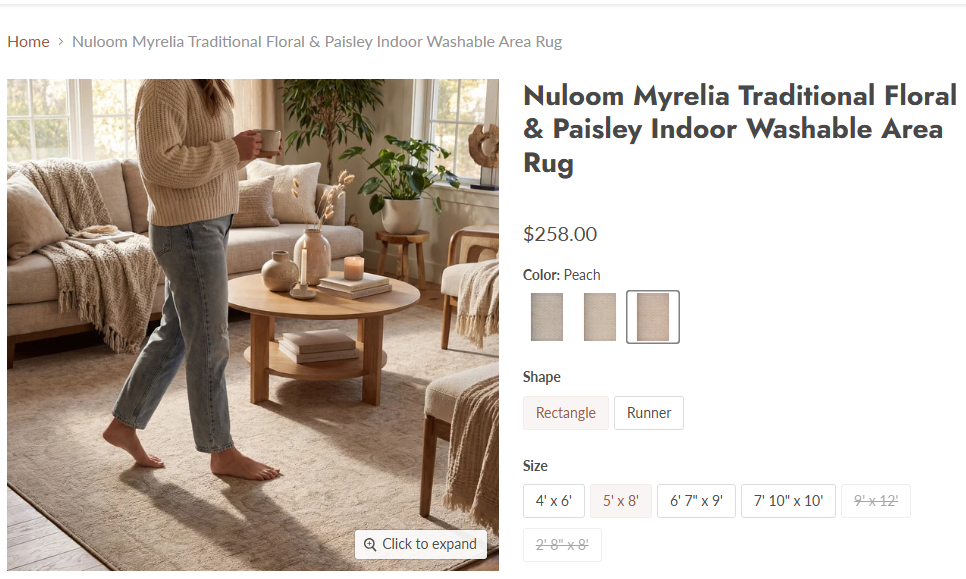 New 5' x 8' Nuloom Myrelia Traditional Floral & Paisley Indoor Washable Area Rug in Peach