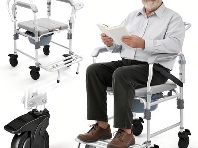 NEW Shower Chair with 5" Enlarged Wheels, 330lbs Heavy Duty Bedside Commode Wheelchair