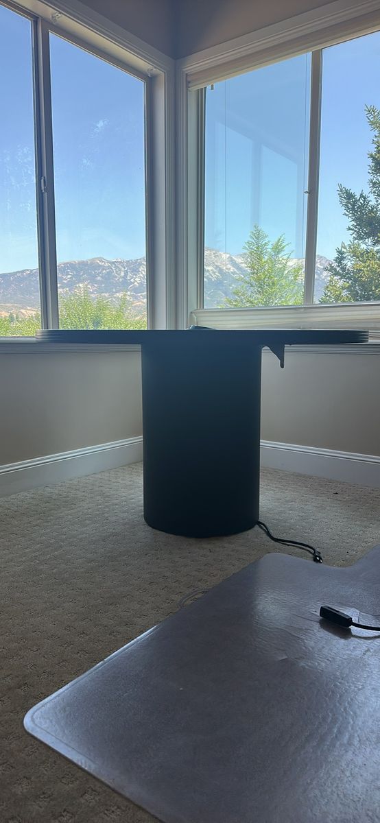 Round Conference Table with Built-in Power Outlet - Black/Dark Wood Finish