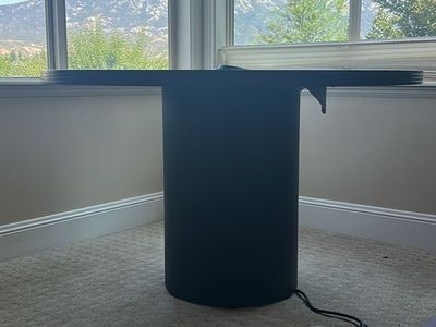 Round Conference Table with Built-in Power Outlet - Black/Dark Wood Finish