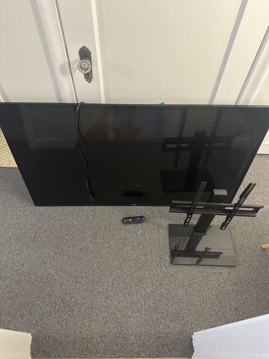 TCL Smart TV with Stand & Remote 55” — NOT WORKING, POTENTIALLY FIXABLE