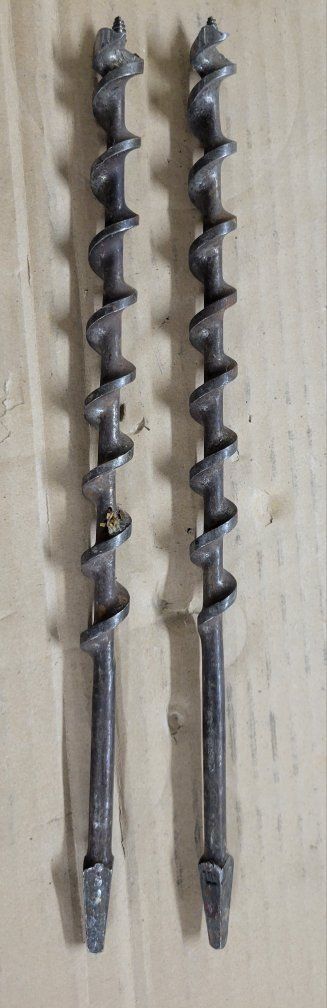 Vintage Long Wood Auger Drill Bits - Pair