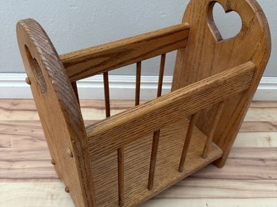 Vintage Solid Wood Magazine Rack with Heart Cutouts - Product of Idaho, USA