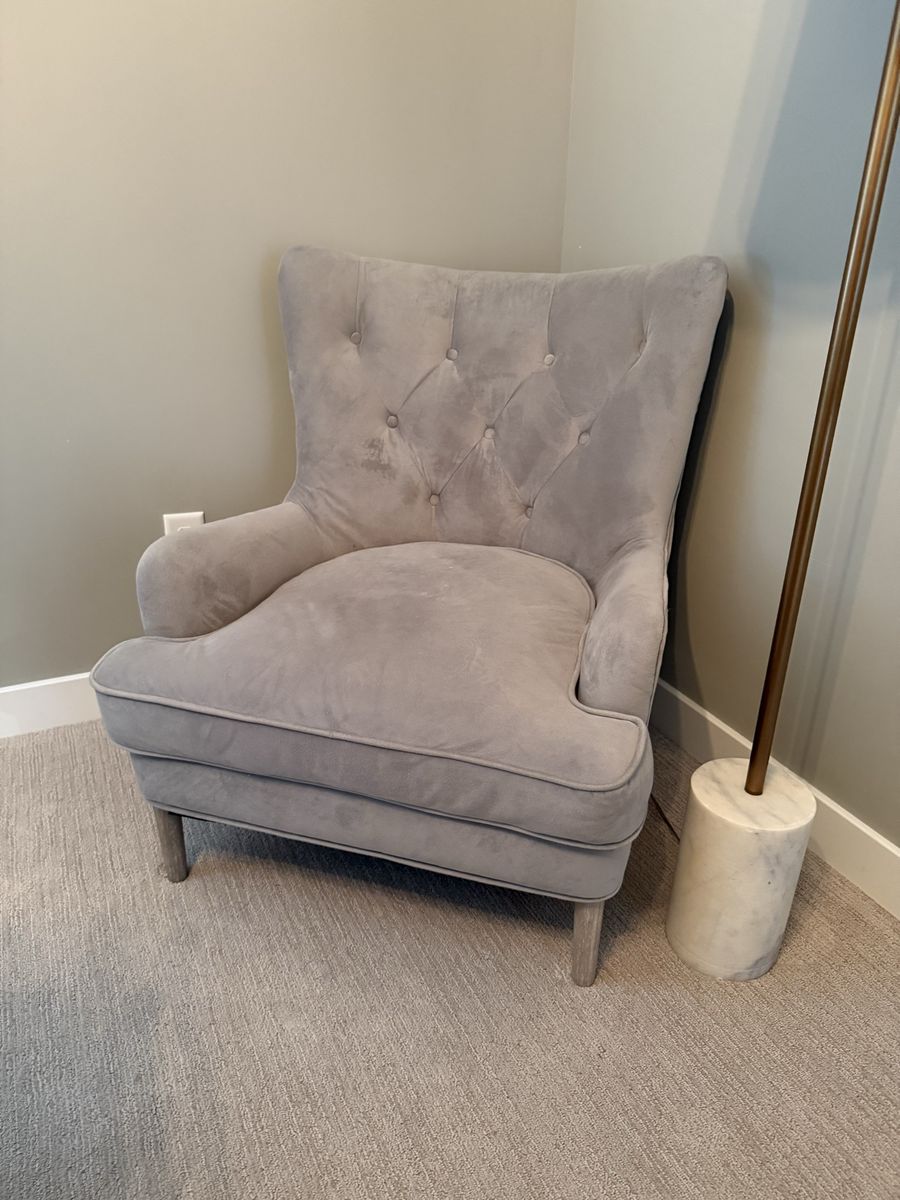 Light Gray Tufted Wingback Accent Chair