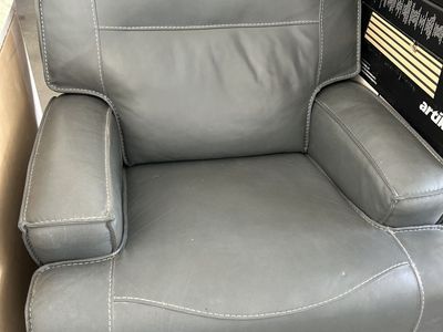 Gray Leather power Recliner Armchair with White Contrast Stitching