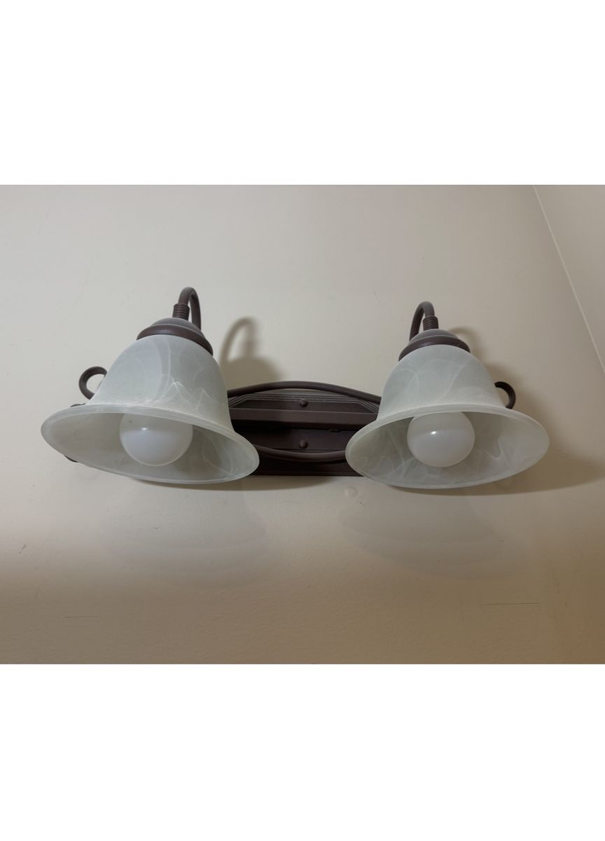 2-Light Bronze Vanity Light Fixture with Alabaster Glass Shades