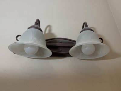 2-Light Bronze Vanity Light Fixture with Alabaster Glass Shades