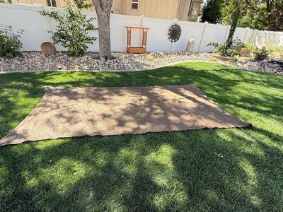Large Outdoor Mesh Shade Tarp / Mat - Brown/Black, 3 in size hole