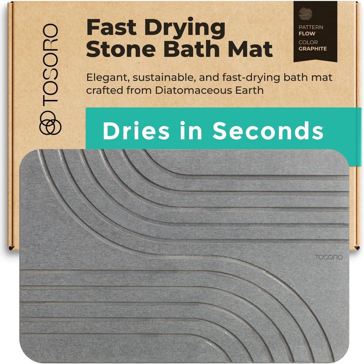 23.5" x 15" Stone Bath Mat, Diatomaceous Earth Non-Slip Stone Shower Mat - Graphite