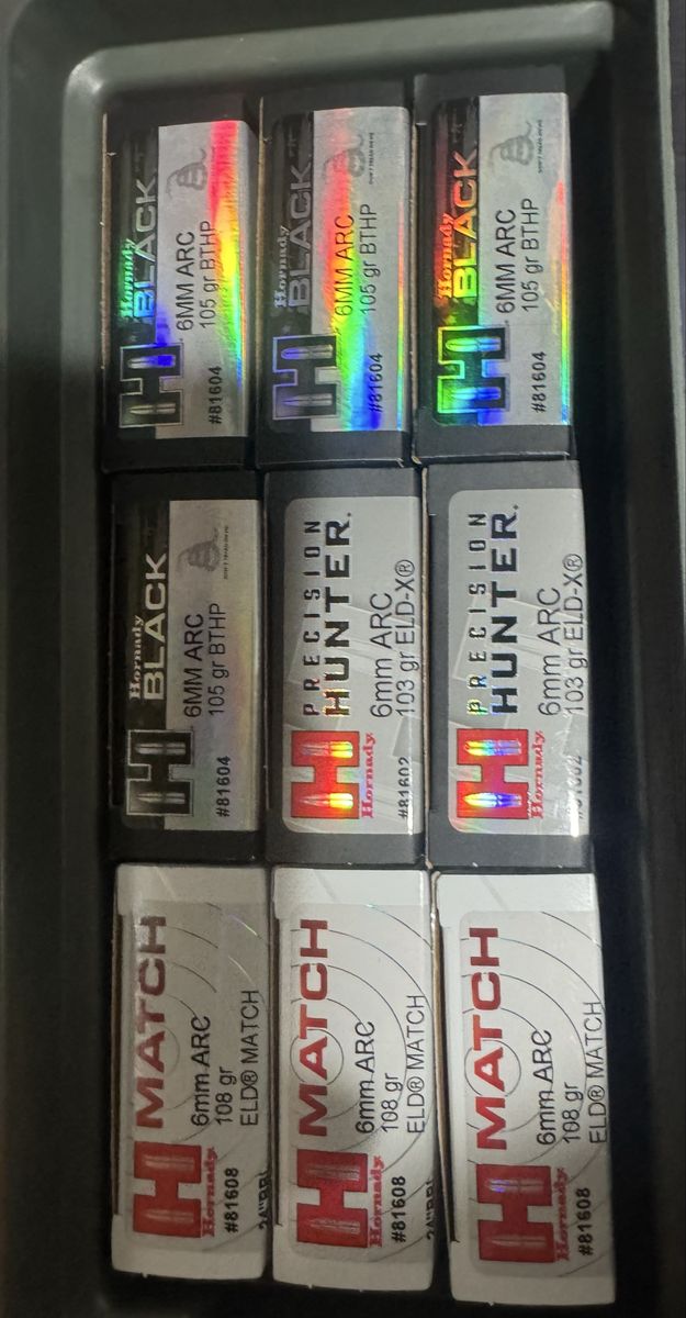 6 ARC Hornady Precision Hunter, Match & Black Ammo