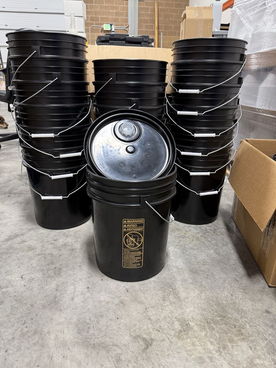 New 5-Gallon Buckets with Snap-On Lids - $5 each, $75 for all