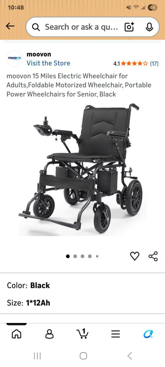 moovon 15 Miles Electric Wheelchair for Adults,Foldable, Black