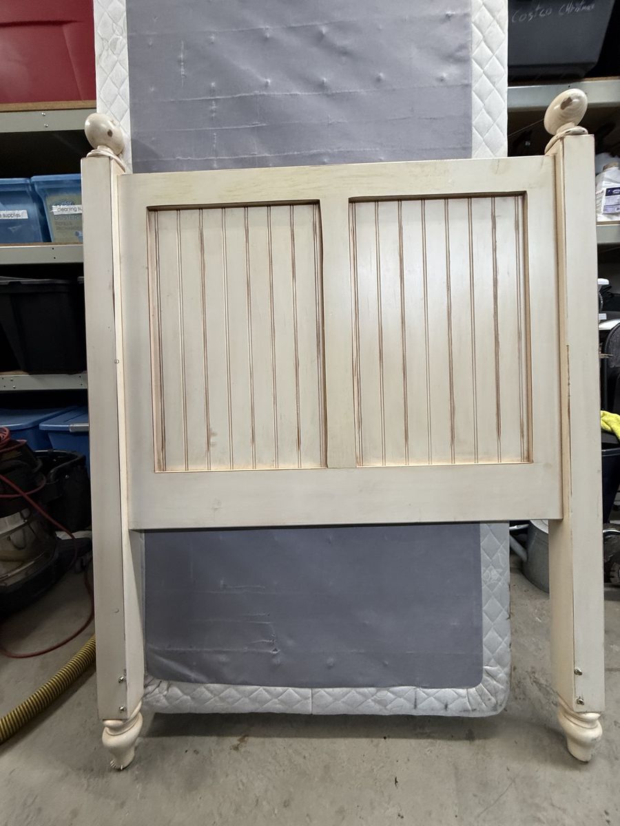 Pottery barn head board and bed frame, mattress and mattress cover, boxspring