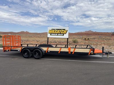2027 RawMaxx Black and Orange 7 X 22 Split Ramp Utility Flatbed Trailer 10K