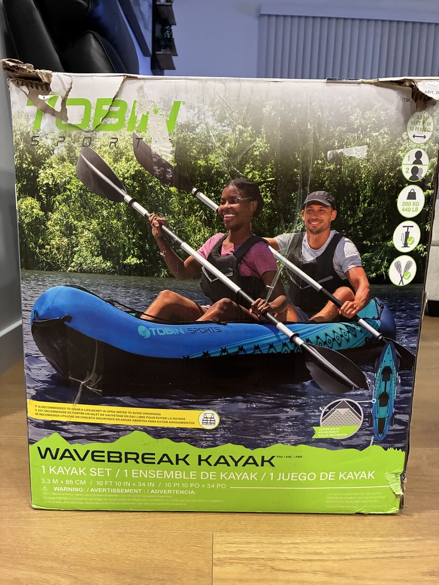 Tobin Sports Wavebreak Inflatable Kayak Set - 10ft 10in, 2-Person, Paddles & Pump Included