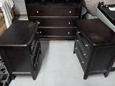 Dark Wood Dresser/TV Stand, Chest, and 2 Nightstands Set - Storage & Bedroom Furniture