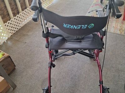 ELENKER Upright Walker Folding Rollator with Seat and Armrests - Burgundy
