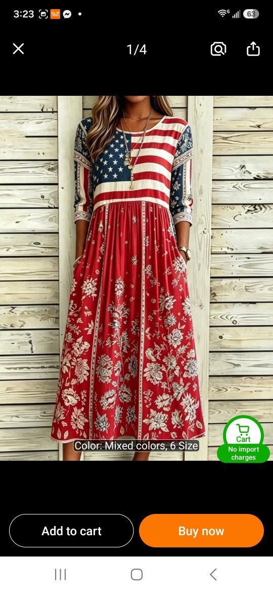American Flag Floral Print Boho Midi Dress - Red, White & Blue, Size 14. pick up. Polyester,  machine Wash