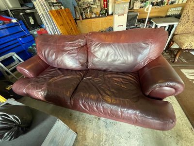 Genuine Leather Sofa (Cushions Need Stuffing)