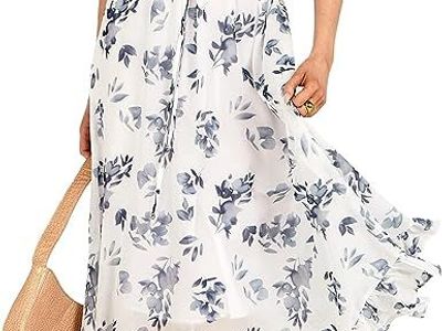 ANRABESS Women's Summer Ruffle Maxi Dress Floral Print 3/4 Bell Sleeve V Neck Hi