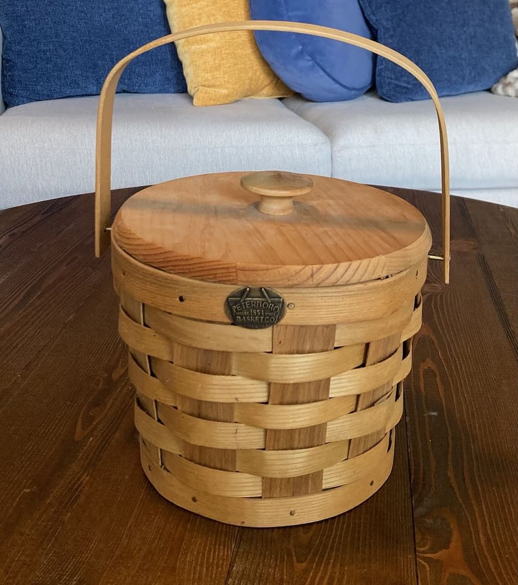 Peterboro Basket Co Woven Wooden Ice Bucket with Lid and Plastic Insert