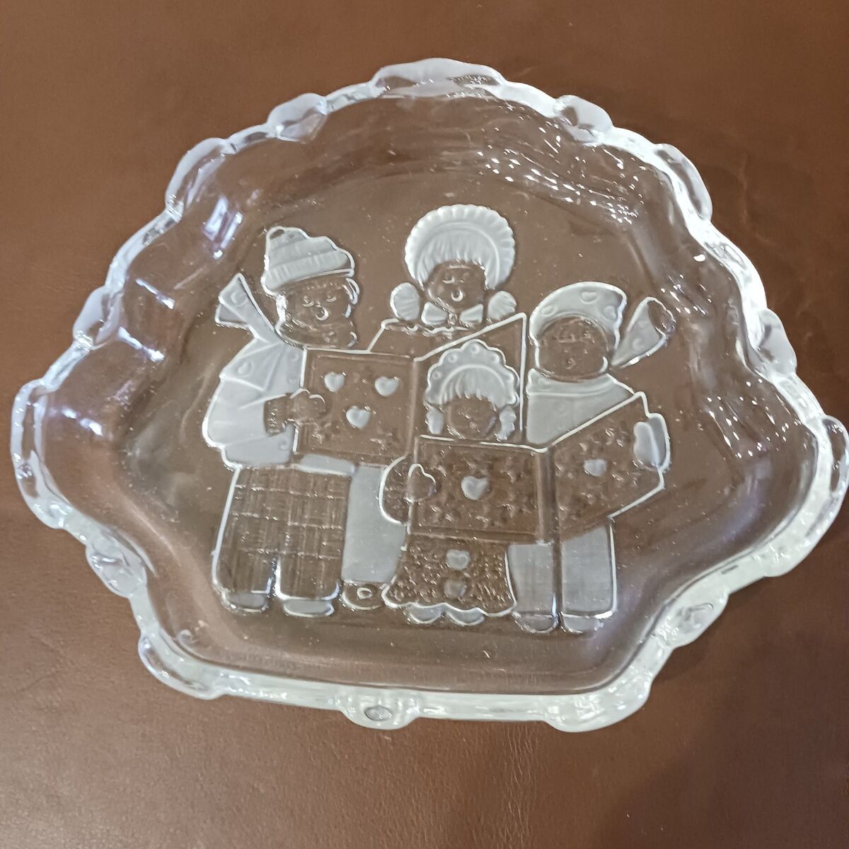 Christmas carolers glass candy dish