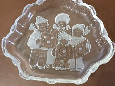 Christmas carolers glass candy dish