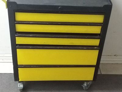 $ 50 OBO
Heavy Duty 5-Drawer Rolling Tool Cart - Black & Yellow Steel Construction with Wheels