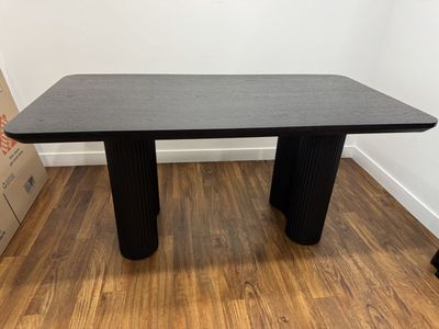 Modern Black Wood Dining Table with Fluted Pedestal Bases