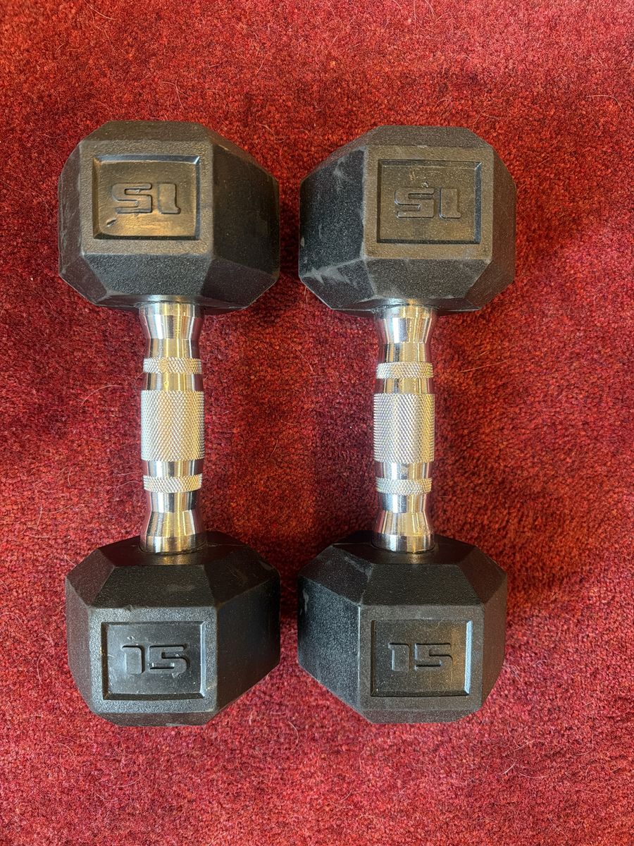 Pair of 15lb Hex Head Dumbbells - Rubber Coated Weight Set