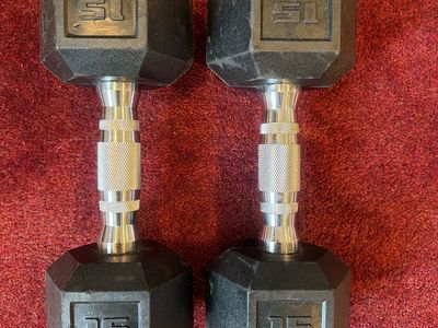 Pair of 15lb Hex Head Dumbbells - Rubber Coated Weight Set