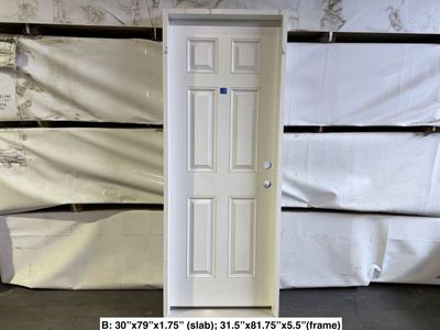 Save Over 50%! New Pre-Hung 6 Panel Exterior Door - 30" - Double Bored Solid Wood Slab, Frame, Hinges & Threshold Included